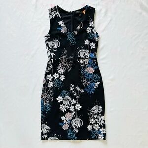 NWT Sz 0 Banana Republic Little Black Dress Floral Print Office Career V Neck